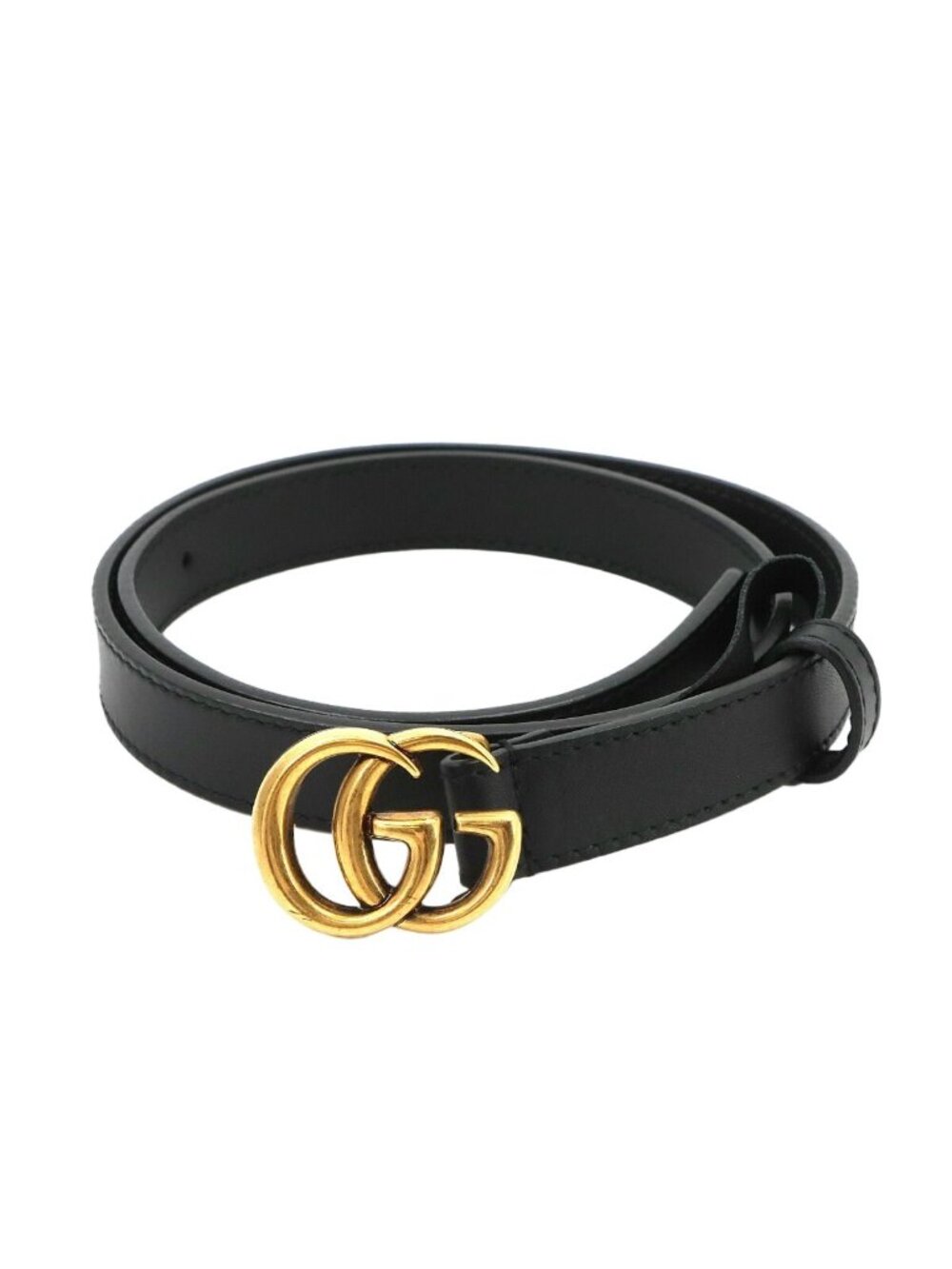 Gucci Double G Slim Belt Leather Black 70 Gold GG Marmont